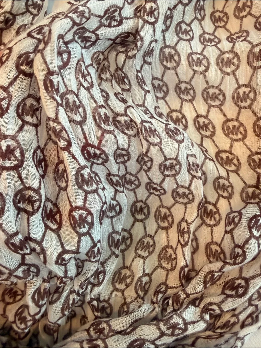 Michael Kors Monogram MK Logo Light Scarf in White and Brown Colorway